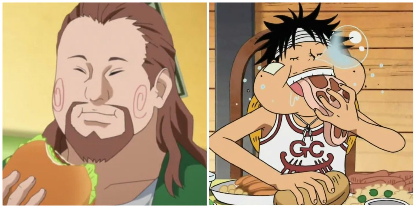 Choji eating in Naruto and Luffy eating in One Piece