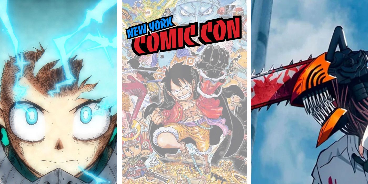 A split image of various anime characters around the New York Comic Con logo