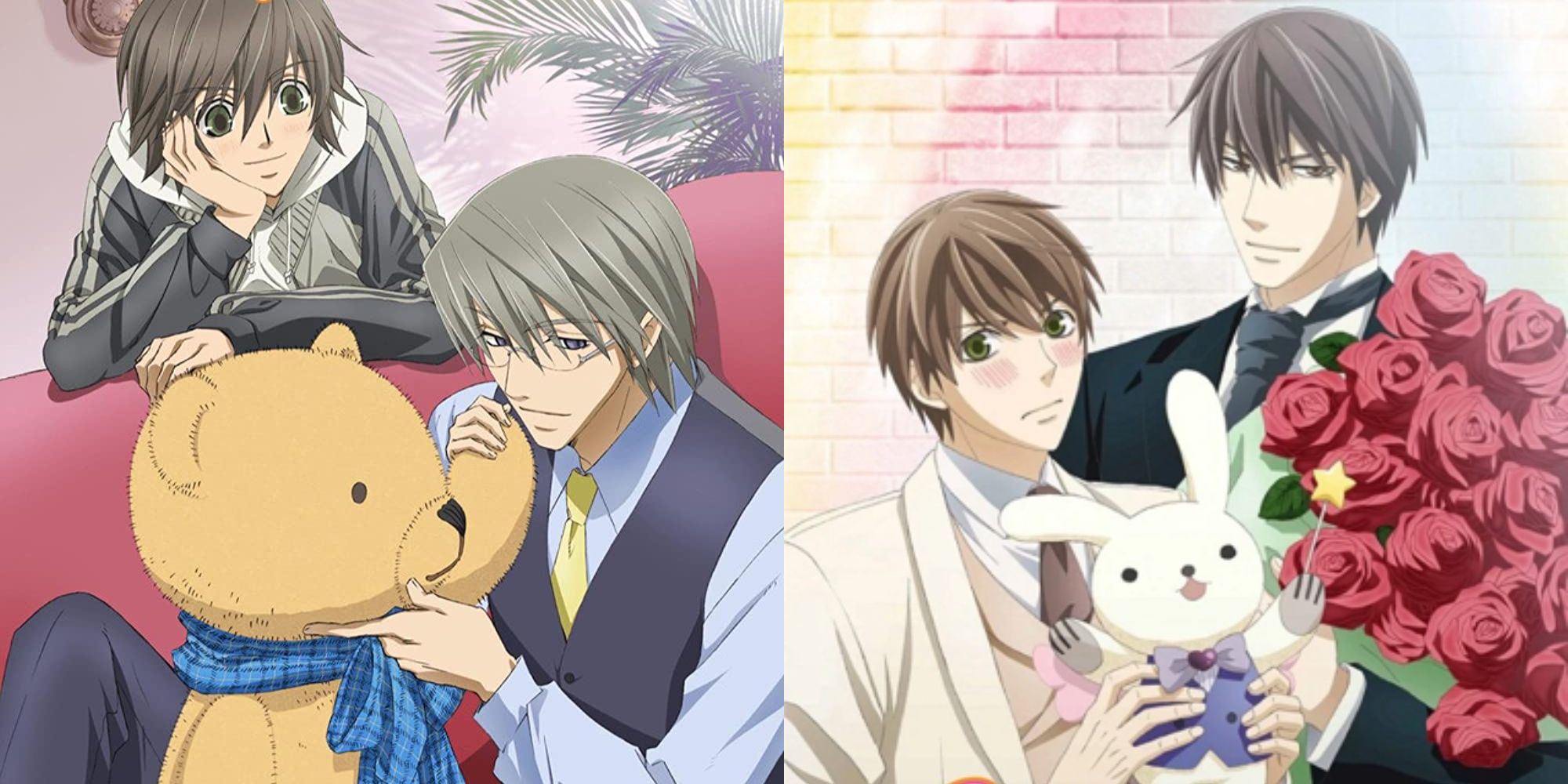 Split image showing characters from Junjou Romantica and Sekaiichi Hatsukoi.