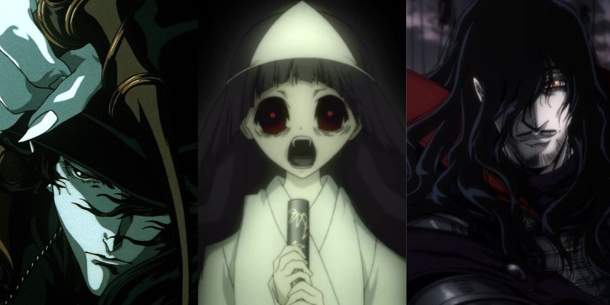 A collage of Vampire Hunter D, Shiki and Hellsing ultimate from left to right