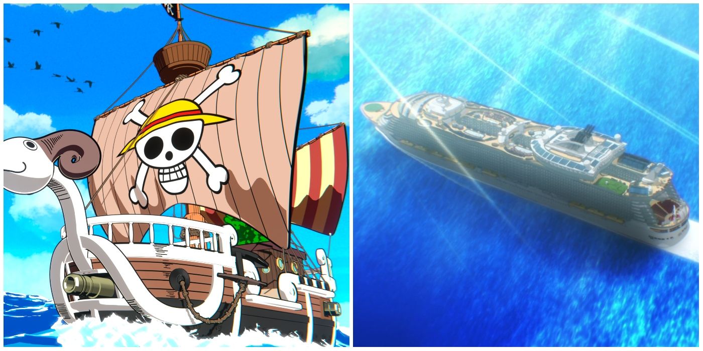 Left shows the Going Merry from One Piece, the left shows the Speranza from Classroom of the Elite